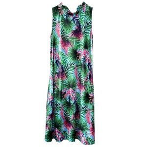 Tango Mango‎ Sleeveless Tropical Dress M Palm Print Resort Tie Back Travel Beach